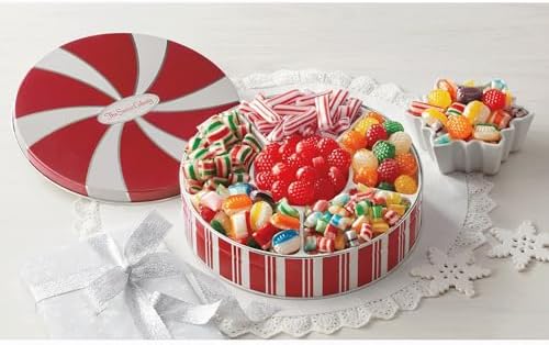 The Swiss Colony Traditional Christmas Candy Tin - 1 lb. 14 oz. Net Wt.: Old Fashioned Hard Candy Mix, Raspberry Drops, Pillows - Perfect Sweets Gift Box for All Occasions & Grandparents