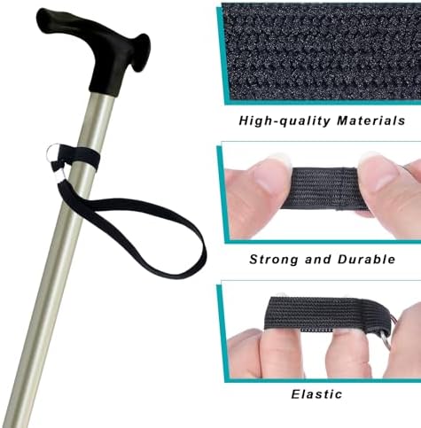 5-Pack Walking Cane Wrist Strap Replacement, Universal Cane Handle Straps Band Anti-Slip Elastic Loop Attached Black Adjustable Wrist Strap for Foldable Walking Stick, Crutches