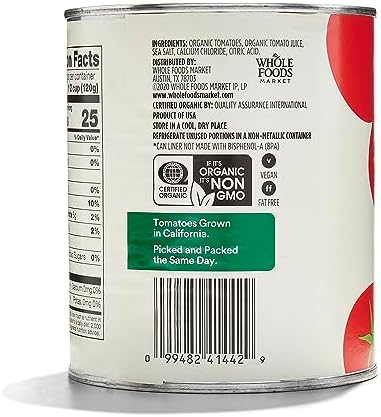 365 by Whole Foods Market, Tomatoes Whole Peeled Organic, 28 Ounce (Pack of 3)