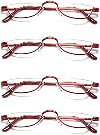 KoKoBin Half Reading Glasses - 4 Pairs Half Rim Metal Frame Glasses Spring Hinge Readers for Men and Women,(Red, 2.0)