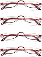 Half Reading Glasses - 4 Pairs Half Rim Metal Frame Glasses Spring Hinge Readers for Men and Women,(Red, 2.0)