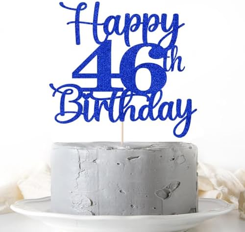 Kaoenla Glitter Happy 46th Birthday Cake Topper,Hello 46，Cheers to 46 Years,46th Anniversary /46 years old birthday Party Deco (46th, blue)