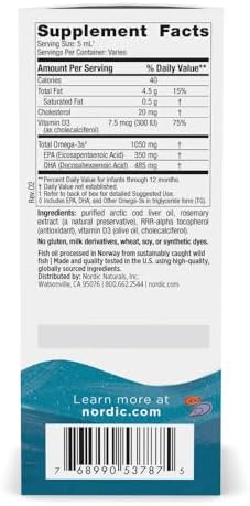 Nordic Naturals Baby’s DHA, Unflavored - 2 oz - 1050 mg Omega-3 + 300 IU Vitamin D3 - Supports Brain, Vision & Nervous System Development in Babies - Non-GMO - Servings May Vary