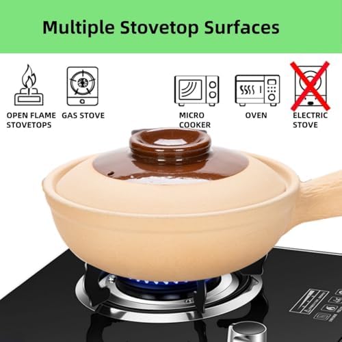 XICHENGSHIDAI Ceramic Clay Pot with Handle, Casserole Stew Pot with Lid, Stockpot Cookware Heat-resistant Dish with Handle -1000ml/1Quarts