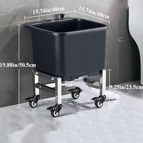 Freestanding Floor Commercial Mop Sink with Rollers, Plastic Mop Sink Service Basin with Drain Botton, Household Mop Buckets for Balcony Bathroom Kitchen Restaurant Business Outdoor