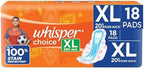 Whisper Choice Sanitary Pads with Wings - 18 Pads (Extra Large)