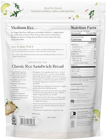 King Arthur Organic Medium Rye Flour - 3 lbs for Complex Flavorful Breads & Baked Goods - 100% US Grown & Milled - Non-GMO Project Verified - Robust Flavor for Rye Bread, Cookies & More