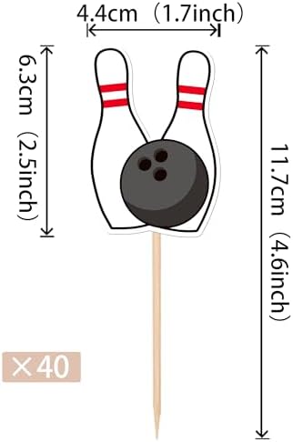 Rsstarxi 40 Pack Cupcake Toppers - Sport Party Cupcake Picks - Bowling Alley Themed Birthday Party Cake Decorations for Baby Shower & Kids Birthday Parties