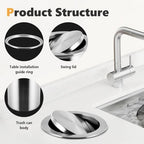 Countertop Built-in Kitchen Cabinet Trash Can 9L 304 Stainless Steel Trash Chute with Swing Lid