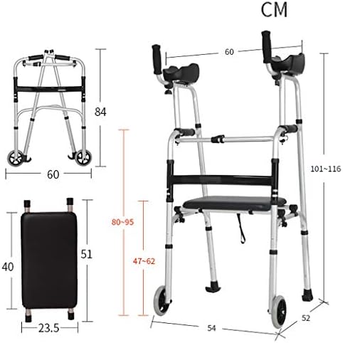 Walking Frame with Armrest Support Pad Adjustable Height Folding Lightweight Aluminium Walker Lower Limb Rehabilitation Training (B