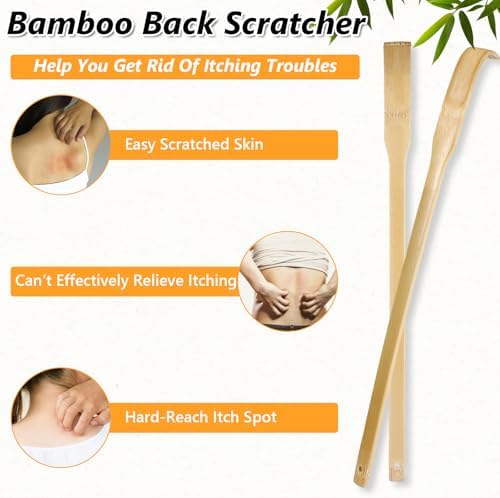 60 Pack Bamboo Back Scratchers Bulk, Traditional Wooden Back Scratcher for Itching Relief and Body Massage, Long Handle for Adults, Family, Nursing, Christmas Gifts (16.1 inch)