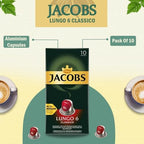 Jacobs Lungo 6 Classico 10x10 CAPSULES, Coffee Capsules Compatible with (0,57 USD/1 CAP)