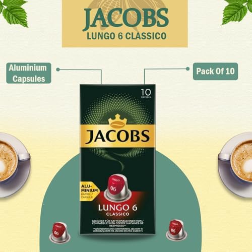 Jacobs Lungo 6 Classico 10x10 CAPSULES, Coffee Capsules Compatible with (0,57 USD/1 CAP)