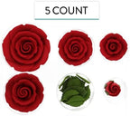 Global Sugar Art Edible Exquisite Rose & Leaf Tray Sugar Cake Flowers, Red Unwired, 5 Count by Chef Alan Tetreault
