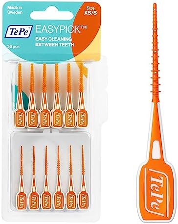 TePe Dental Floss Picks, Tooth Picks Flossers, Floss Sticks, EasyPicks XS/S, Orange, 36 Pk