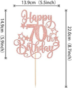 1 PCS Happy 70th Birthday Cake Topper Glitter Cheers to 70 Years Birthday Cake Pick Hello 70 Fabulous Cake Decoration for Happy 70th Birthday Anniversary Party Decorations Supplies Rose Gold