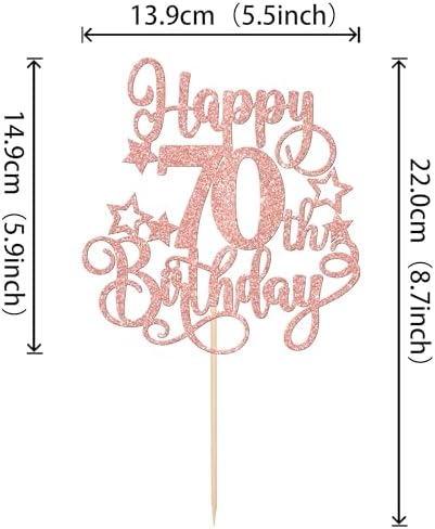 1 PCS Happy 70th Birthday Cake Topper Glitter Cheers to 70 Years Birthday Cake Pick Hello 70 Fabulous Cake Decoration for Happy 70th Birthday Anniversary Party Decorations Supplies Rose Gold