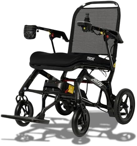 Pride Mobility Jazzy Ultra Light Folding Travel Power Chair - 300 lbs Capacity, 3.69 mph, Lightweight Foldable Electric Wheelchair for Travel Seniors, Adults – 20Ah Extended-Range Battery (Black)