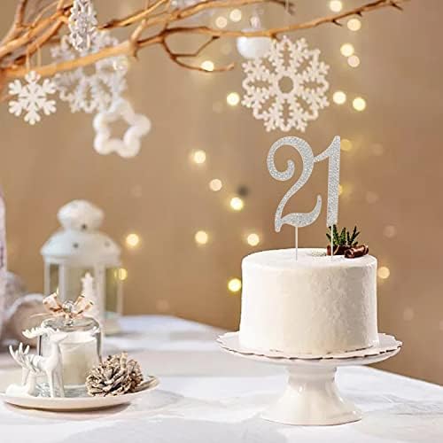Honbay 21 Birthday Cake Topper Sparkly Bling Alloy Crystal Rhinestones Cake Topper Cake Decoration for 21th Birthday or Anniversary Party (Silver)