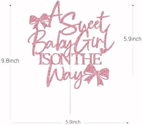 A Sweet Baby Girl is on The Way Cake Topper, Bow Baby Shower Cake Topper, Welcome Baby Girl, Bow Themed Girls Baby Shower Party Decorations, Pink Glitter