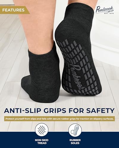 Pembrook 6 Pairs Diabetic Ankle Socks for Men & Women with Grips - 12 Colors Neuropathy Socks for Men | Non Slip | Edema
