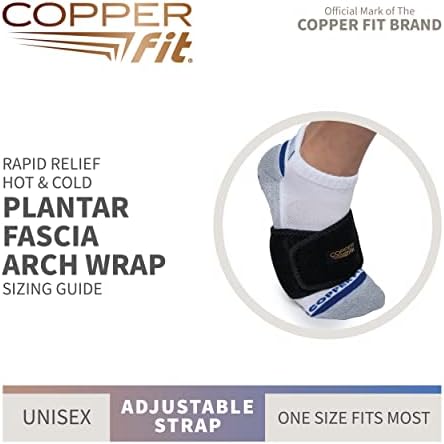 Copper Fit Rapid Relief Plantar Fascia Arch Foot Wrap with Hot or Cold Gel Pack, Black, Adjustable
