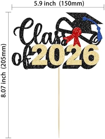 1 Pack Class of 2026 Cake Topper Gold Glitter Congrats Grad Cap 2026 Graduation Cake Pick for 2026 Graduation Theme High School Boys Girls Graduate Party Cake Decorations Supplies