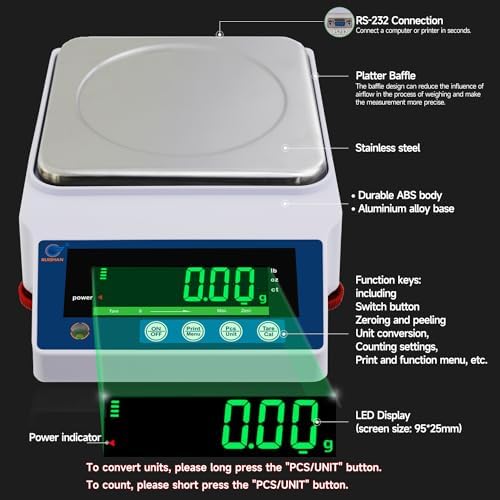 Lab Scale 5000gx0.01g High Precision Scientific Electronic Digital Laboratory Lab Weight Analytical Balance Scale .01g Accuracy Jewelry Pharmacy Chemistry Industria Calibrated Gram Scale