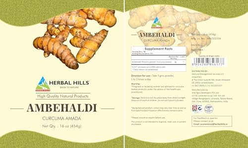 HERBAL HILLS Ambehaldi Powder Turmeric Powder/Amba Haldi/Curcuma Amada/Curcuma Longa/Turmeric Curcumin | 16 Oz (454 GMS)