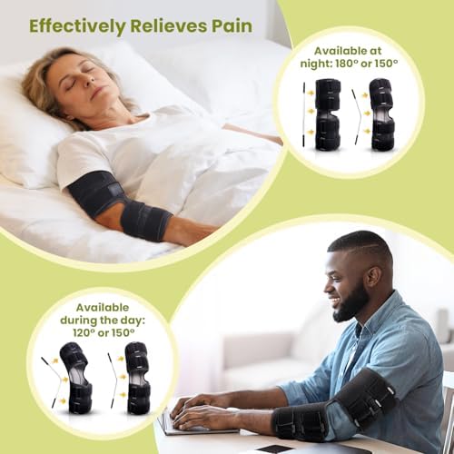 Cubital Tunnel Syndrome Elbow Brace Splint for Ulnar Nerve Entrapment, suitable for all day, with 3 interchangeable angle supports - M