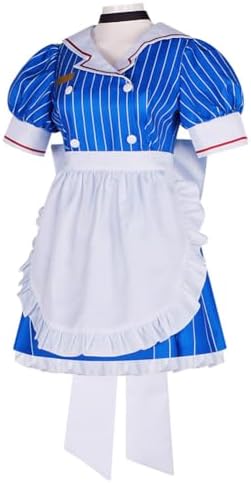 Women Cosplay Costume Blue Maid Dress Uniform Outfit Full Set