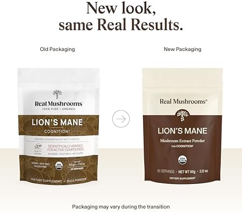 Real Mushrooms Lions Mane Mushroom Supplement - Organic Lions Mane Extract Powder for Overall Wellness with Adaptogens – Functional Vegan, Non-GMO Blend with 60 Servings