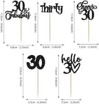 30 Pack 30th Birthday Cupcake Toppers Glitter Thirty Cheers to 30 Cupcake Picks Hello 30 Years Birthday Cupcake Decorations for Happy 30th Birthday Anniversary Party Supplies Black
