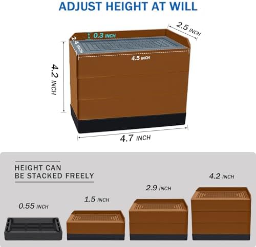 ANNKUT Furniture Risers 4 Inch, Heavy Duty Furniture Elevator in Heights of 1.5, 3 or 4 Inch， Rectangle Raising Blocks for Bed, Couch, Desk, Sofa, Tables,Support Up to 1,300 Lbs (4 Pack-Brown)