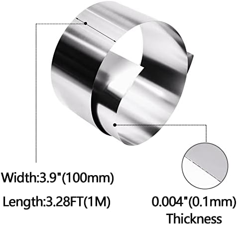 304 Stainless Steel Foil Roll, 0.1mm x 100mm x 1M, Metal Strip Sheet for Industry Machinery Electronic Equipment Hardware, Silver