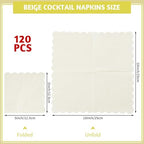 NatNarr 120 Pcs Cocktail Napkins Scalloped Ivory Paper Napkins Disposable Cream Dessert Beverage Party Napkin for Wedding, Bridal Baby Shower, Birthday
