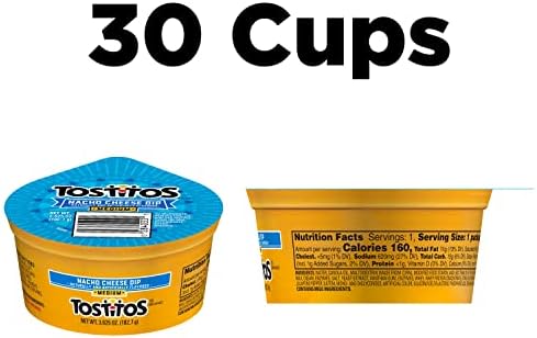 Tostitos Dips, Queso To Go Nacho Cheese Dip, Medium, 3.625 oz Cups (30 Pack)