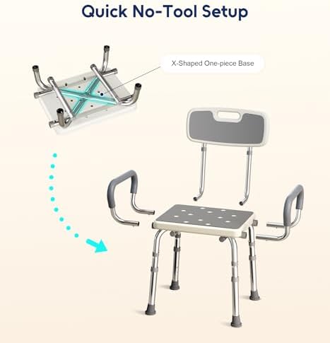 Bluelog Shower Chair for Inside Shower with Arms and Back, 500lbs Capacity Height Adjustable Shower Seat with Thickened Frame for Seniors, Elderly and Disabled