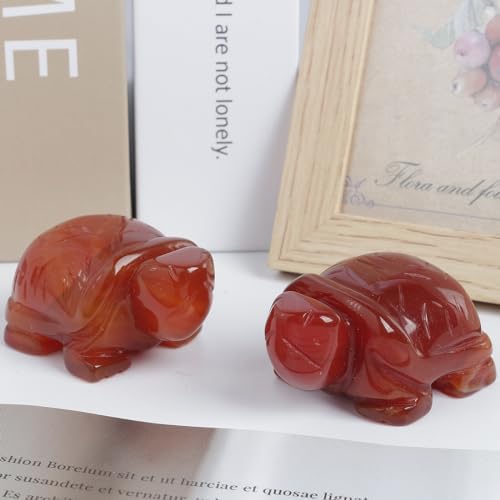 Carnelian Gemstone Turtle Crystal Statue, 2 Inches Natural Palm Healing Stone Carved Figurine Home Decor
