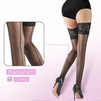 G&Y Backseam Thigh High Stockings with Silicone - 15D Sheer Lace Top Nylon Stay Up Pantyhose with Reinforced Toe for Women