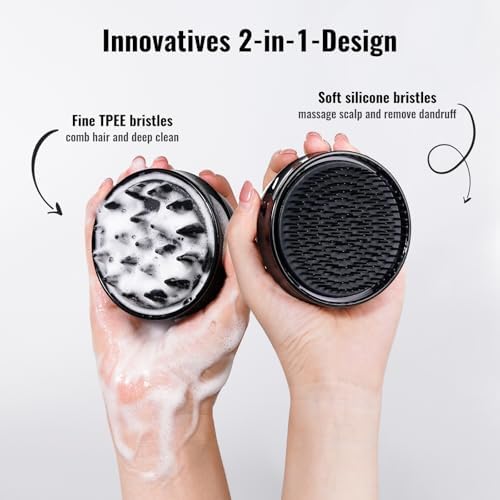 2 in 1 Scalp Massager Hair Growth,Scalp Scrubber with Soft Silicone Bristles for Dandruff Removal,Shampoo Brush for Exfoliation,Head Massager for Both Wet and Dry Use (Black)