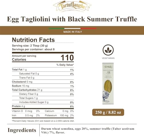 TartufLanghe Egg Tagliolini with Black Summer Truffle Gourmet Italian Pasta for Sauces Meats Appetizers and Fine Dining Dishes - 8.81 OZ (Pack of 1)