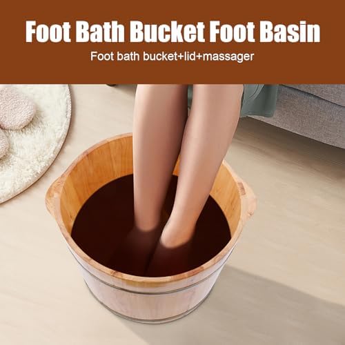 Wooden Foot Massage Tub, Bucket with Massage Roller, Relaxing Foot Spa, Portable Home Use