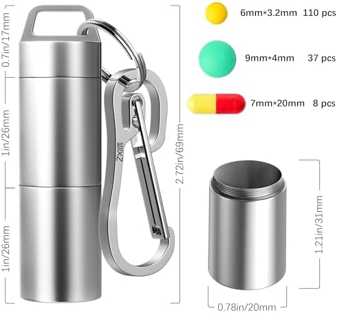 Small Pill Case (2 Compartments Design), Portable Metal Pill Holder Keychain, Waterproof Pill Box Container Mini Stainless Steel Pill Organizer for Travel Purse Pocket