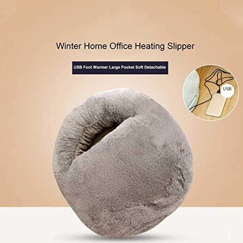 JULAN Heated Feet Warmer USB Rechargeable Cushion Plush Foot Heater Electric Heating Pad Winter Office Heating Shoes Insole Heater Sleep Heat Therapy Heated Massage Foot Warmer Slippers (Gray)
