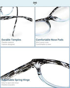 Reading Glasses for Women, 5 Pack Blue Light Blocking Readers, Trendy Eyeglasses with Spring Hinge
