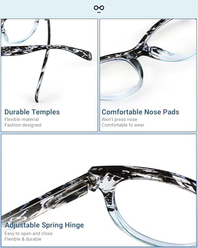 Reading Glasses for Women, 5 Pack Blue Light Blocking Readers, Trendy Eyeglasses with Spring Hinge
