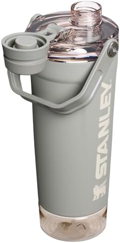 STANLEY Vitalize Shaker Bottle 20 oz | Leakproof Insulated Stainless Steel Shaker Cup | Base Storage and Twist On Fast Flow Lid | Protein Shakes and Pre Workout Powder | BPA-Free | Sage Grey