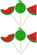 Rsstarxi 24 Pack Watermelon Cupcake Toppers Glitter Summer Tropical Fruit Cupcake Picks Watermelon Baby Shower Cake Decorations for Sweet Summer Watermelon Kids Birthday Party Decorations