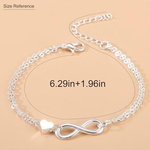 Silver Bracelet for Women, Adjustable Layered Charm Chain Bracelets, Dainty Fashion Jewelry Gifts for Her